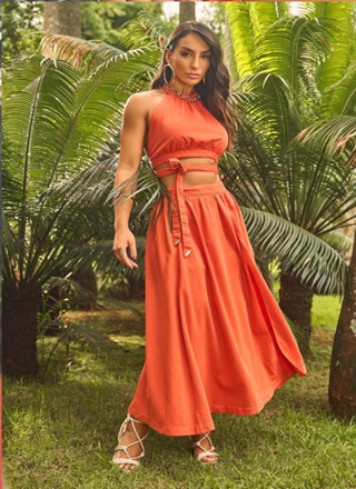 Conjunto Saia Longa mais Croped 1 Oposição Jeans Estilista Juliana Hartk