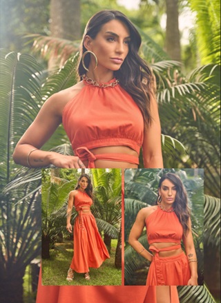 Conjunto Saia Longa mais Croped Oposição Jeans Estilista Juliana Hartk