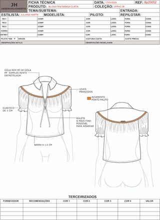 Ficha Tecnica Blusa Ref 20052