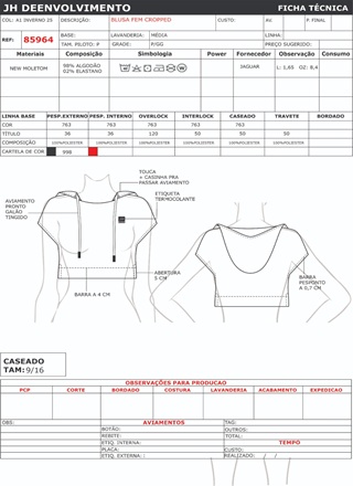 Ficha Tecnica Blusa Ref 85964