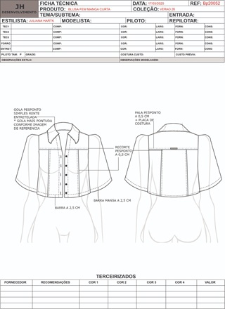 Ficha Tecnica Camisa Ref 20052