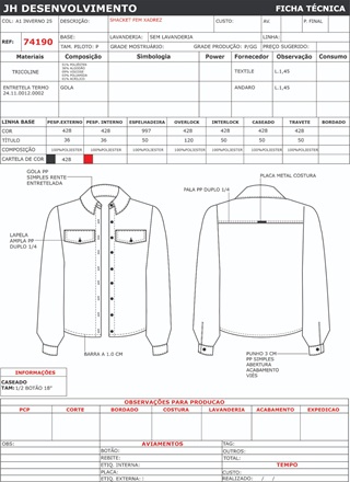 Ficha Tecnica Camisa Ref 74190