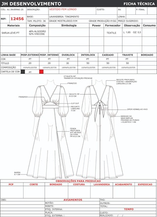 Ficha Tecnica Vestido Ref 12456
