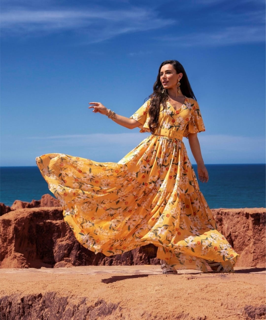 TTN VESTIDO AMARELO ESTAMPADO FLORAL FLORES VERAO ESVOAÇANTE